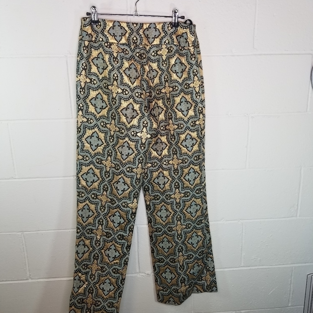 Vtg 70s metallic lurex mosaic trousers pants - Picture 6 of 11
